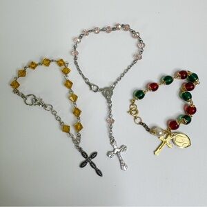 Rosary Prayer Bead Bracelet Bundle Citrine Glass Clear and Red/Green Religious